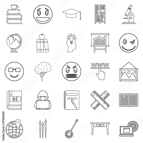 University degree icons set, outline style
