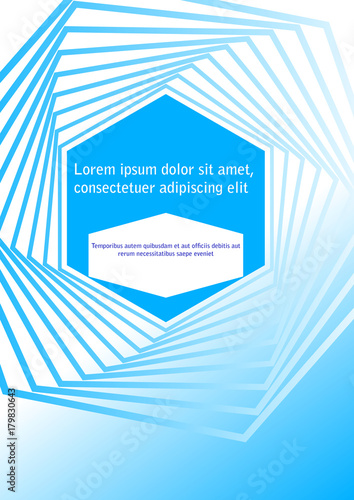 Blue abstract flyer template. Poster with hexagonal line patterns on light blue background, leaflet or cover design with place for own text