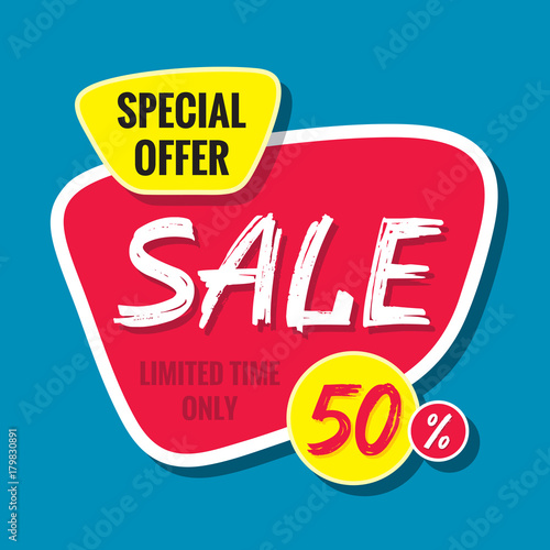 Sale vector banner template - special offer 50% - limited time only. Abstract background. Discount design layout.