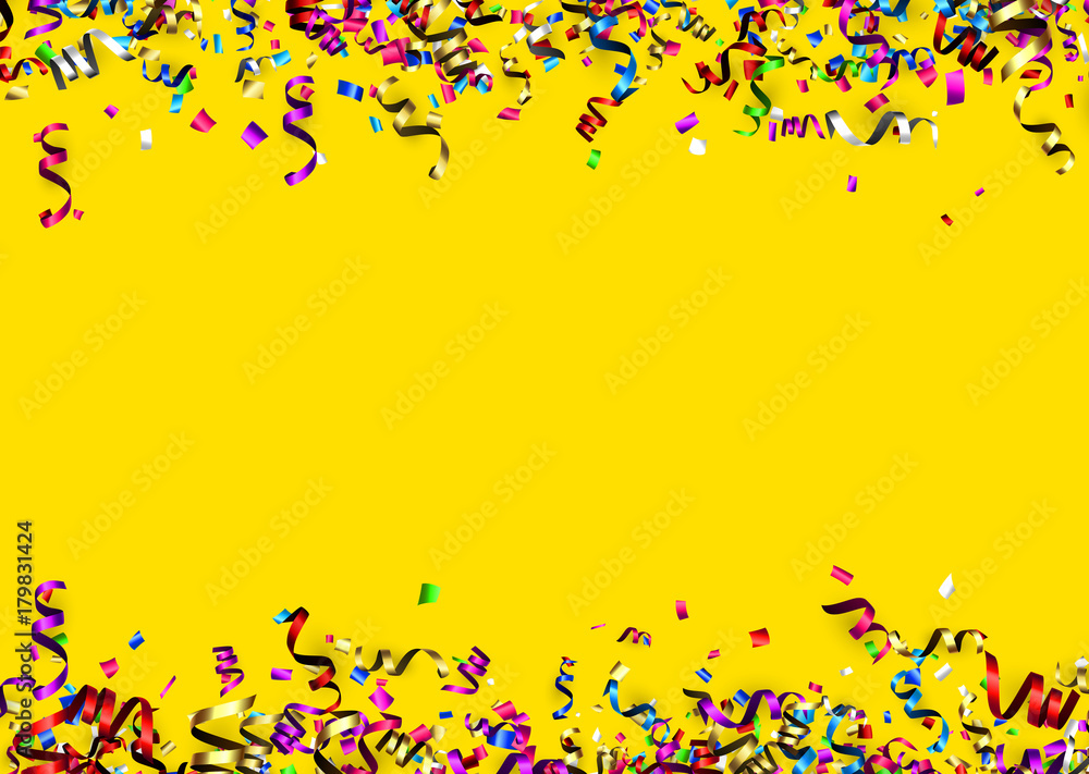 Yellow Christmas background with colorful serpentine.