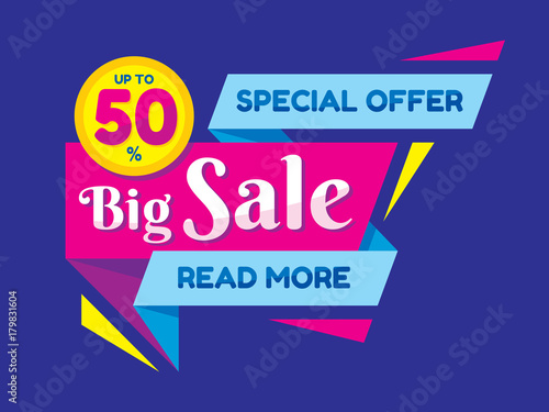 Big Sale discount up to 50% - vector concept illustration in flat style. Special offer origami creative badge. Advertising promotion banner. Abstract graphic design element. 