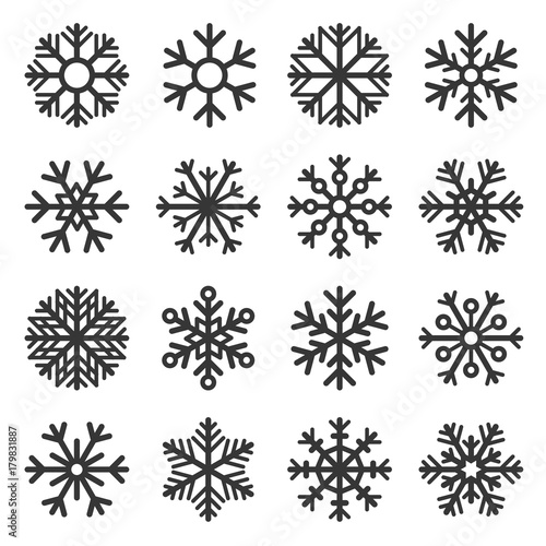 Snowflake Winter Icons Set on White Background. Vector