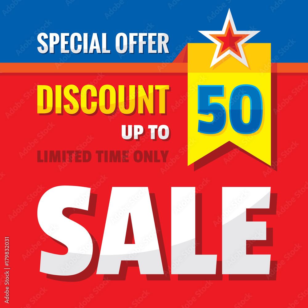 Sale discount up to 50% - concept banner vector illustration. Special offer advertising promotion creative layout. Graphic design. Sale discount up to 50% - concept banner vector illustration. Special offer advertising promotion creative layout. Graphic design.
