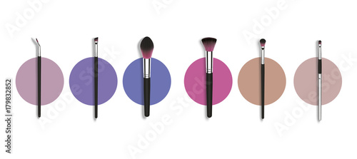 Vector make up brushes for mascara and powder. Besign fashion concept. Realistic cosmetic brushes set banner on white background