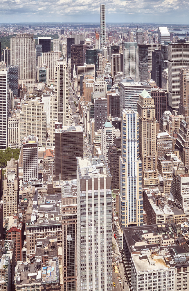 Fototapeta premium Retro stylized aerial picture of New York City Manhattan skyline, USA.