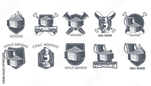 Vector set of mining labels in vintage style