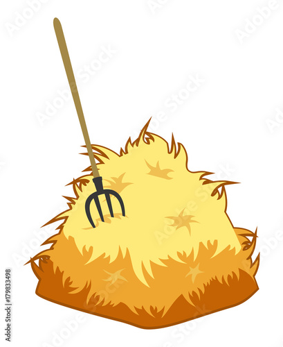 pitchfork and a haystack on a white background. agricultural object. vector