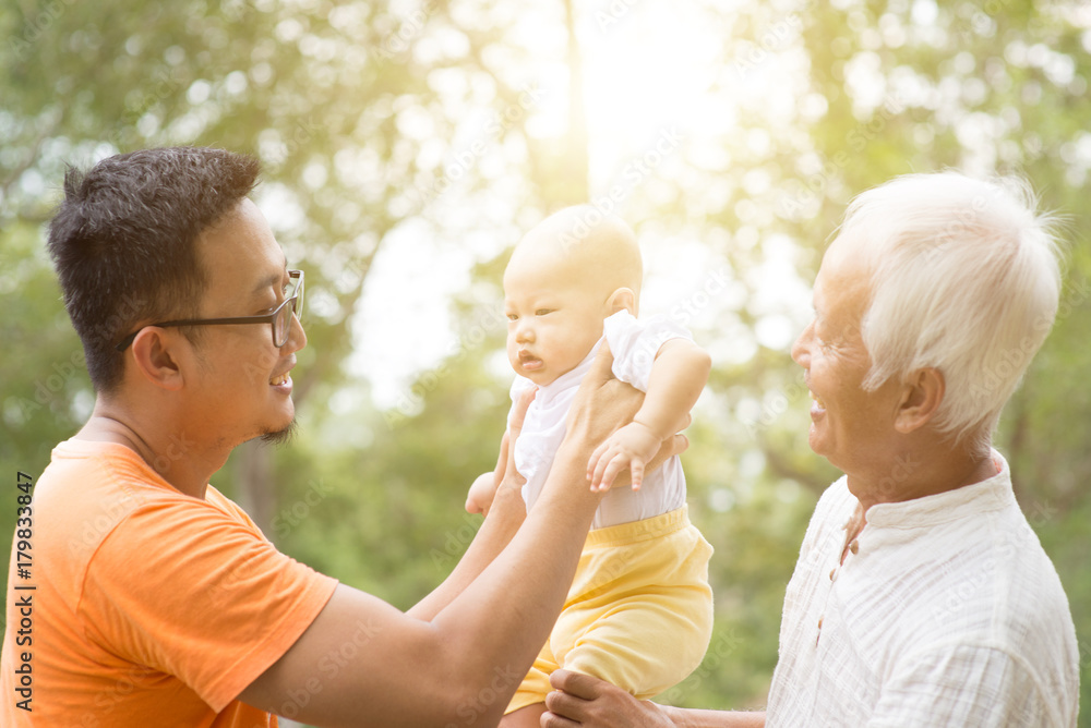 Fototapeta premium Asian grandfather, father and grandchild.