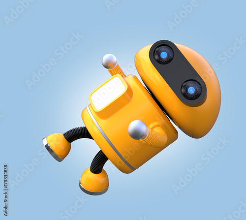Fotografie, Obraz Cute orange robot is floating in the air. 3D rendering image.