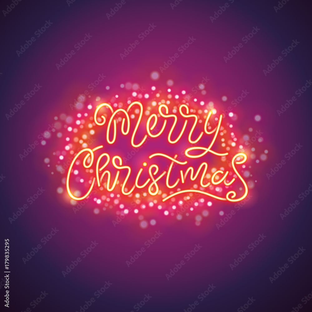 Merry Christmas Colorful Poster with Magic Sparkles