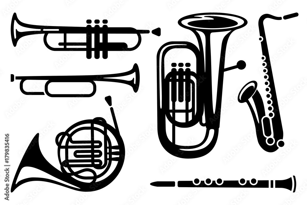 Naklejka premium Ikony instrumentów dętych muzycznych