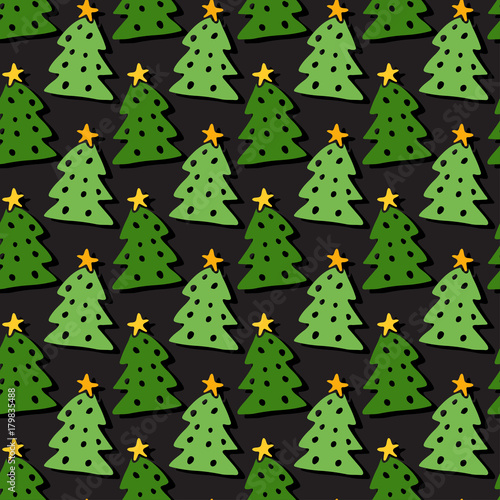 Christmas trees seamless pattern. Bright vector wrapping texture. Bright background for holiday decoration.
