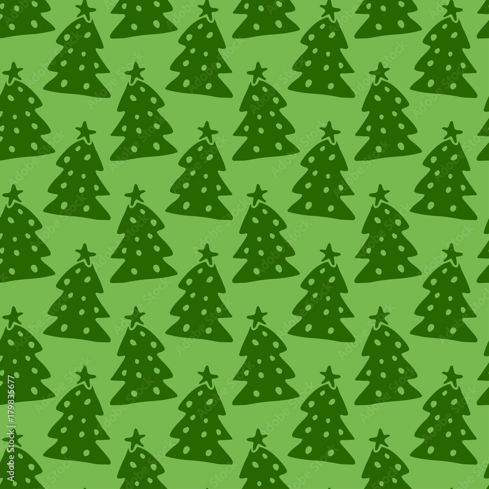 Christmas trees seamless pattern. Green vector wrapping texture. Background for holiday decoration.