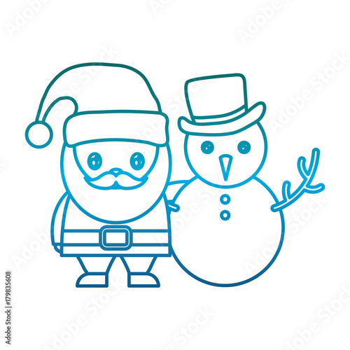 cartoon santa claus and snowman icon over white background vector illustration