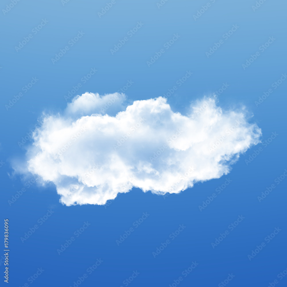 Cloud isolated over blue sky background 3D illustration, single cloud shape rendering