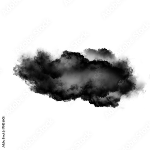 Black cloud of smoke isolated over white background, 3D illustration