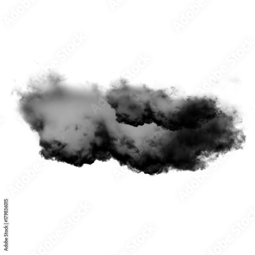 Black cloud of smoke isolated over white background, 3D illustration