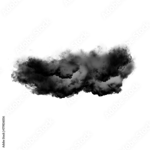 Black cloud of smoke isolated over white background, 3D illustration