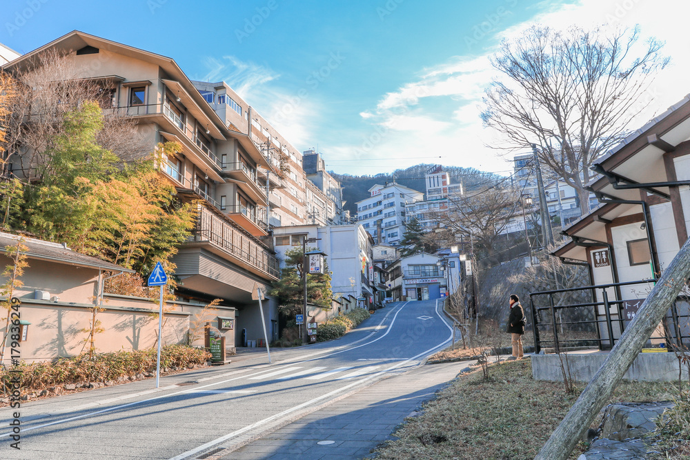 Gunma Prefecture ,Japan - December 18, 2016: Ikaho Onsen on autumn is a hot spring town located on the eastern slopes of Mount Haruna   , famous place  of Gunma Prefecture,Japan.