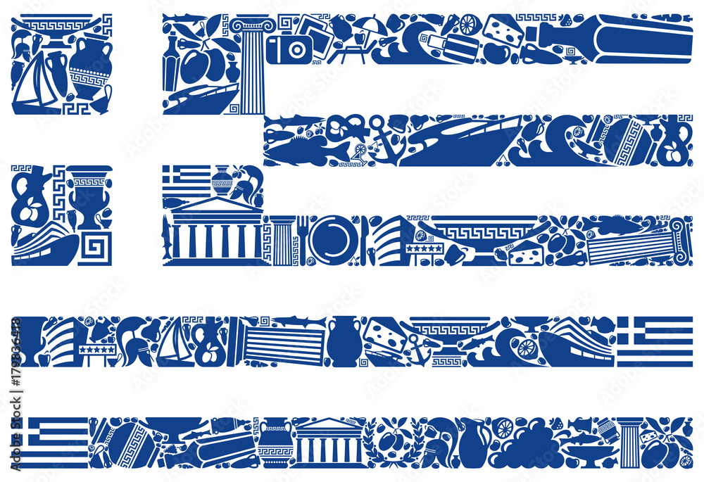 Naklejka premium Flaga Grecji z tradycyjnych symboli