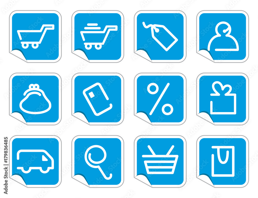 Shopping icon set on stickers Shopping icon set on stickers