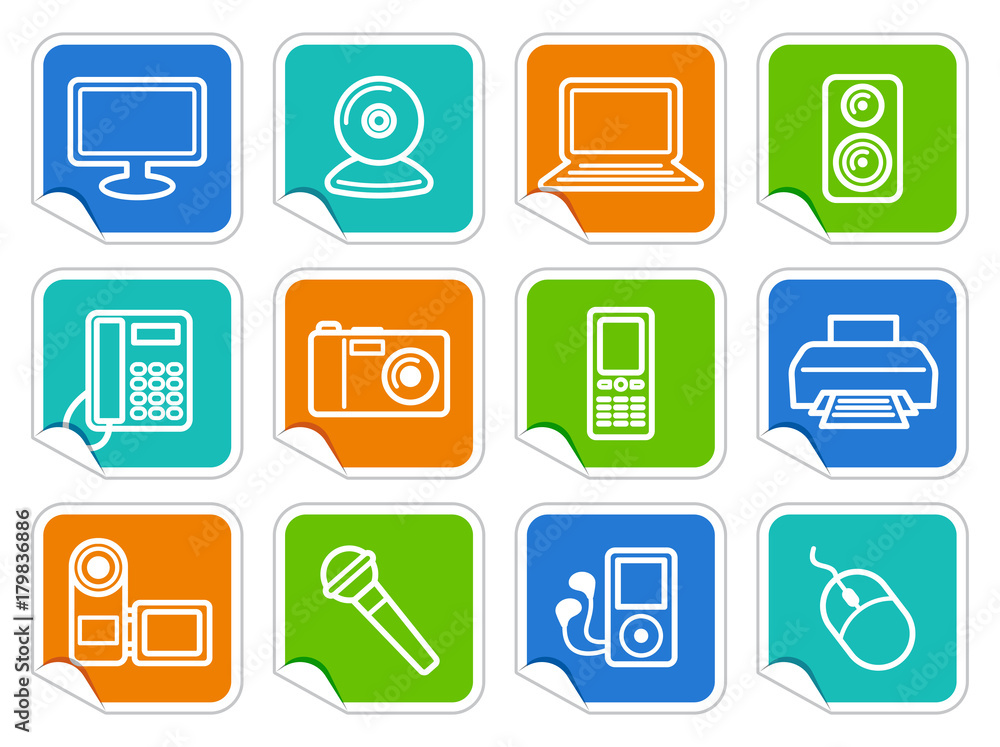 Equipment stickers. Audio and Music icons on stickers Equipment stickers. Audio and Music icons on stickers