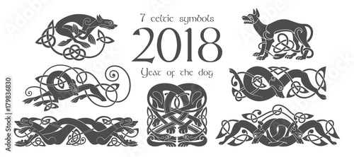 Fototapeta Zestaw celtyckich symboli psów. Elementy projektu w stylu plemiennym.