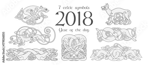 Set of celtic symbols of dogs. Design elements in tribal style.