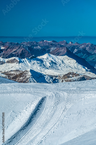 Sublime Ice and snow landscapes of the Aletsch glacier at the foot of the Jungfraujoch summit, Canton of Bern, Switzerland