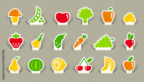 Vegetables and fruit icons on stickers