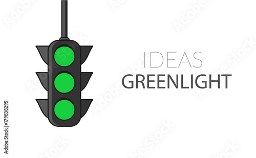 Poster with motivational text. Ideas greenlight. Traffic light background photo