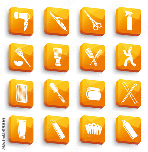 Hairdressers accessories on buttons