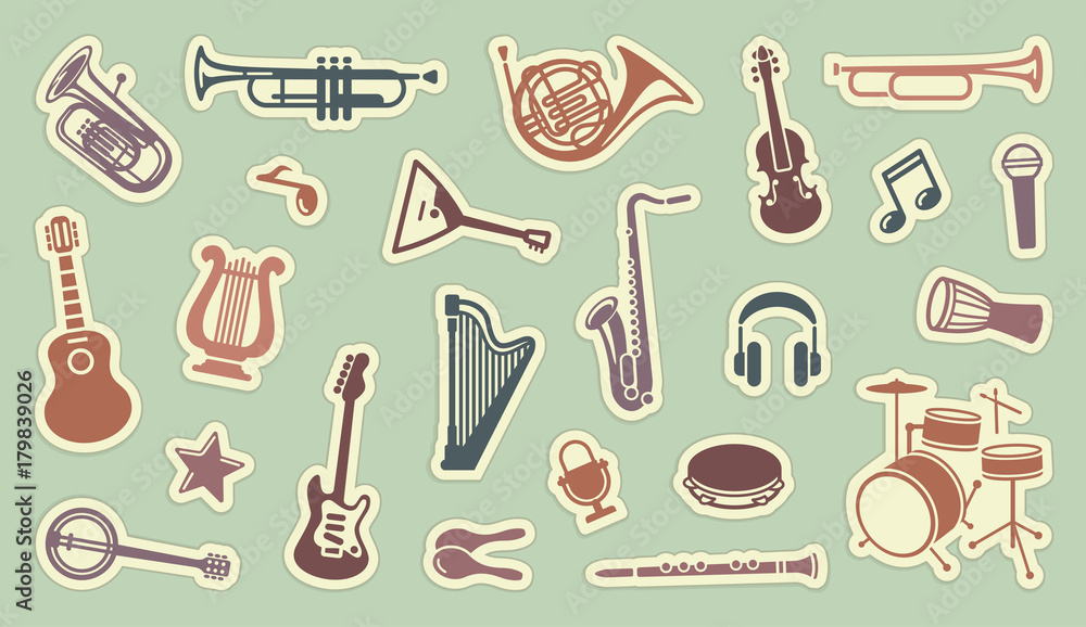 Fototapeta premium Stickers of musical instruments