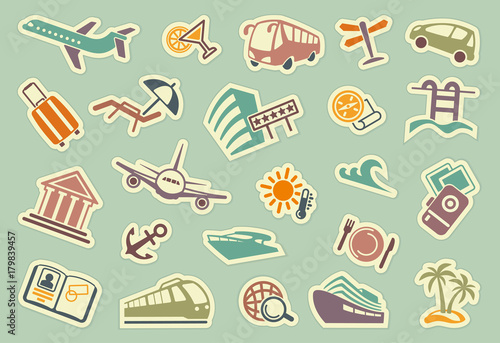 Travel icons on stickers photo