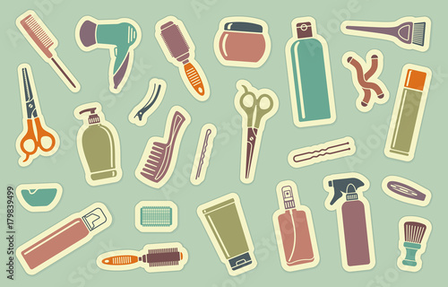 Hairdressers accessories on stickers