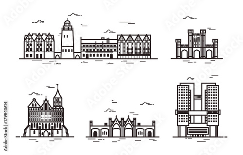 Showplaces in Kaliningrad. Icons of buildings of ancient architecture.