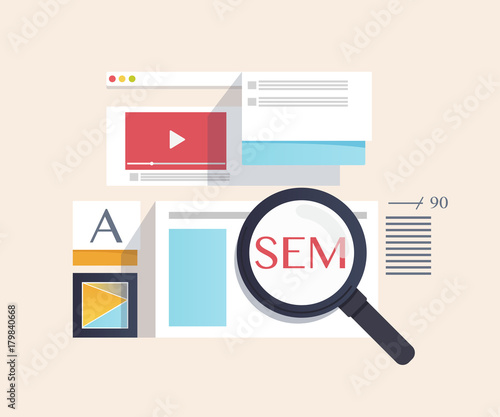 concept of SEM - Search Engine Marketing,digital marketing, creative business internet strategy and market promotion development. photo