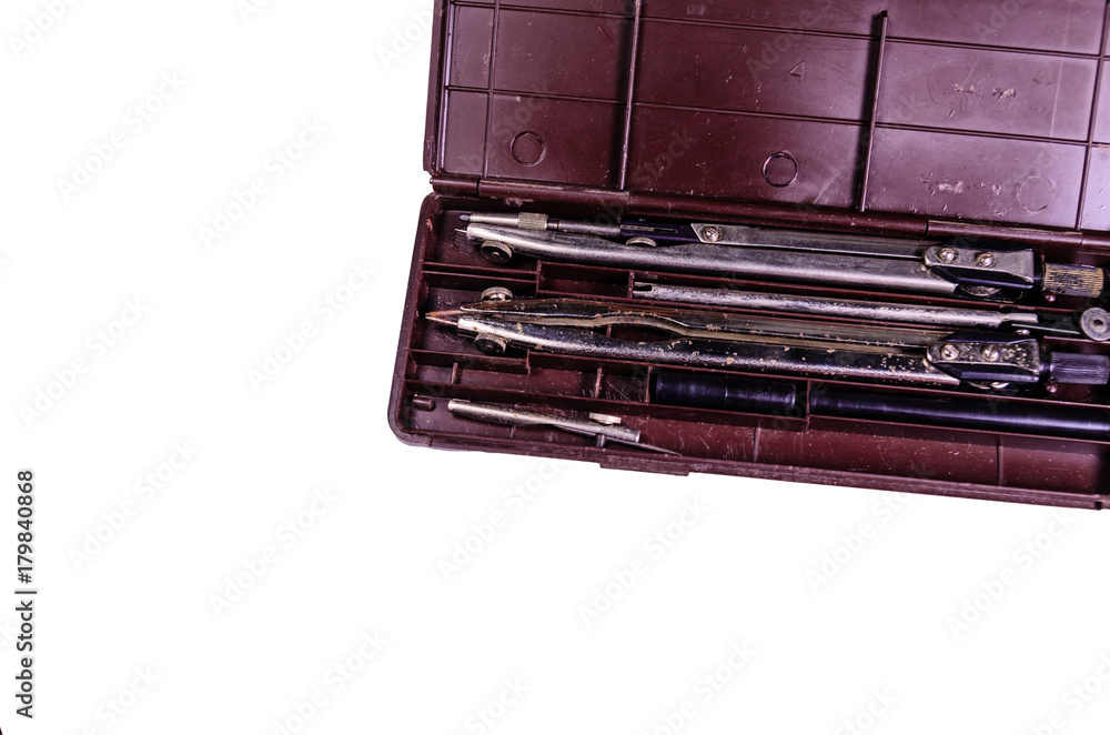 Case of drawing instruments isolated on white Case of drawing instruments isolated on white