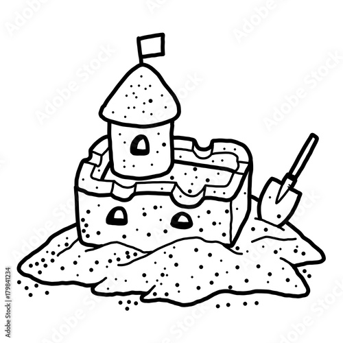 sand castle / cartoon vector and illustration, black and white, hand drawn, sketch style, isolated on white background.