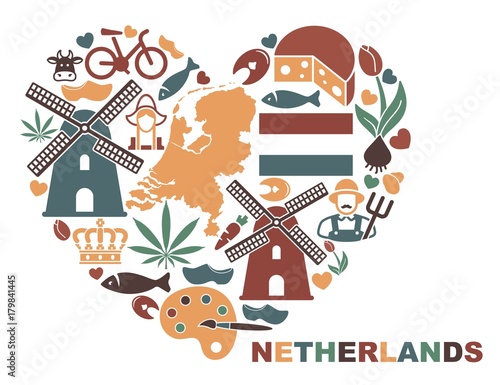 The symbols of the Netherlands in the shape of a heart