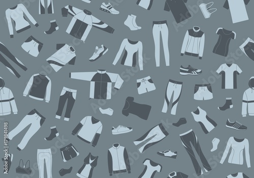 Seamless pattern with sportswear and sports shoes