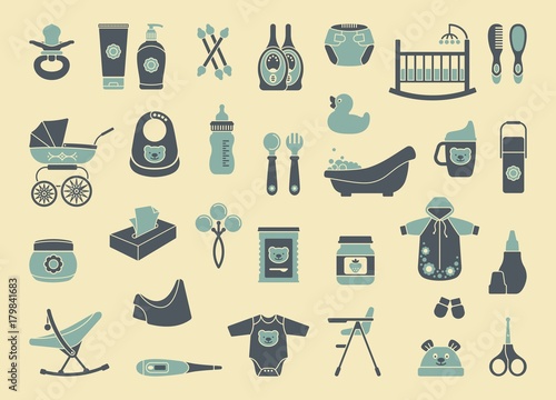 Icons of products for newborns