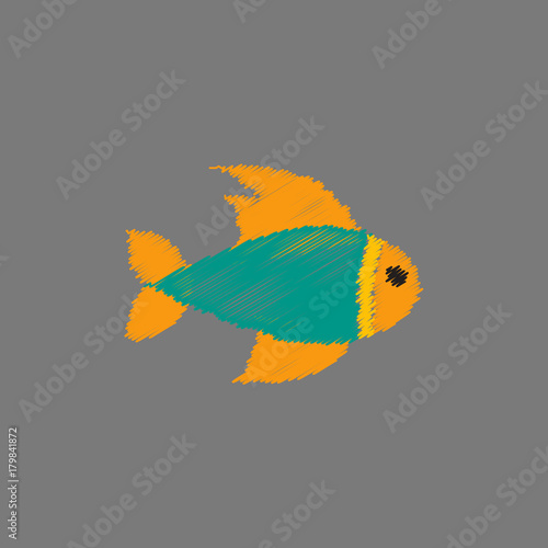 Fototapeta Naklejka Na Ścianę i Meble -  Vector aquarium fish silhouette illustration. Colorful cartoon flat aquarium fish icon for your design in Hatching style