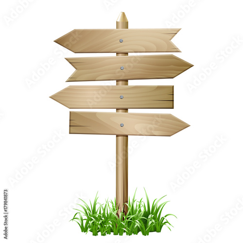 Wooden signboard in a grass.
