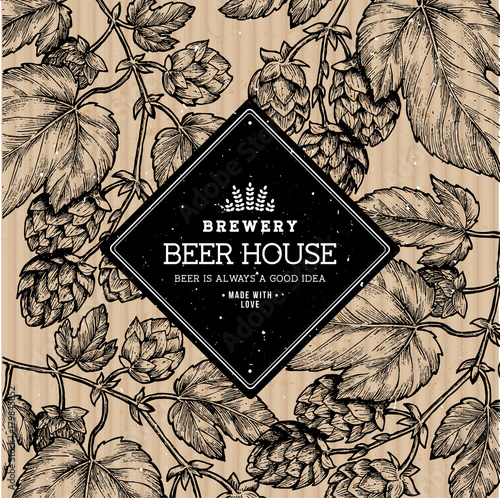 Beer hop illustration. Engraved style illustration. Vintage beer design template. Vector illustration
