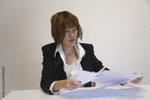 Japanese Woman Working in Office