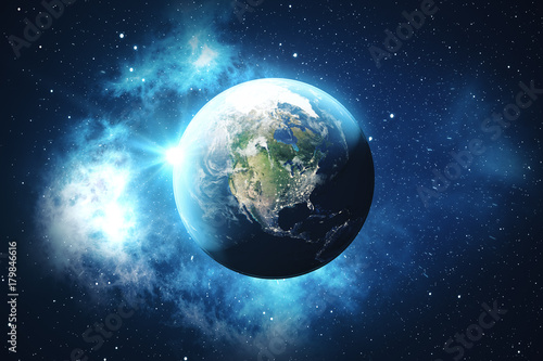 3D Rendering World Globe from Space in a Star Field Showing Night Sky With Stars and Nebula. View of Earth From Space. Elements of this image furnished by NASA © rost9