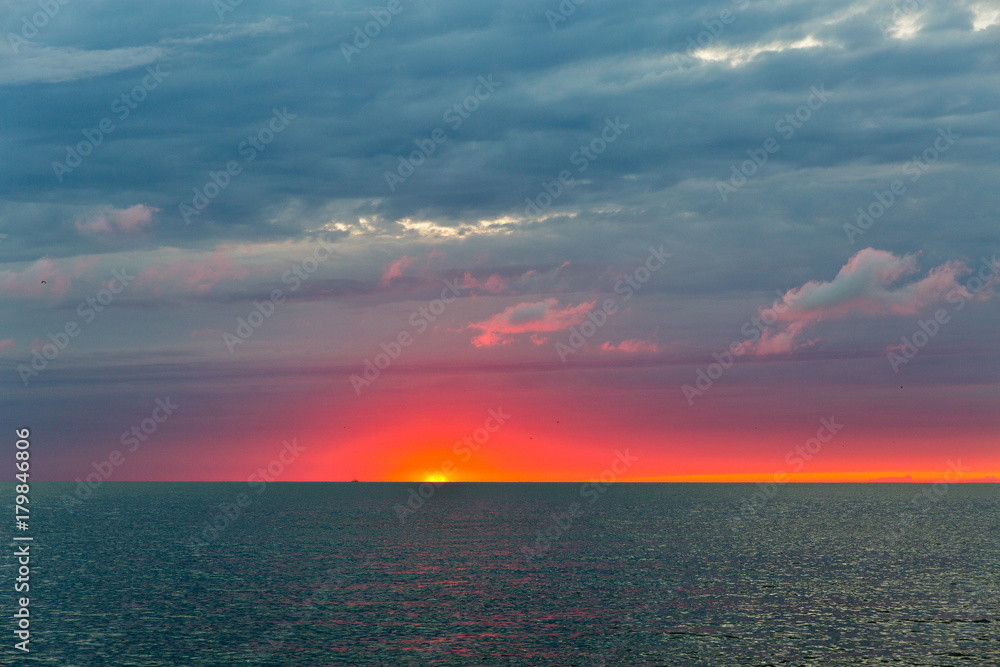Dramatic sunset on the coast of Adriatic Sea, Croatia