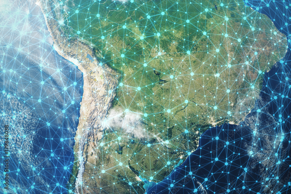 3D Rendering Global Network Background. Connection Lines with Dots Around Earth Globe. Global International Connectivity. Earth from Space With Stars and Nebula, Elements of this image furnished by
