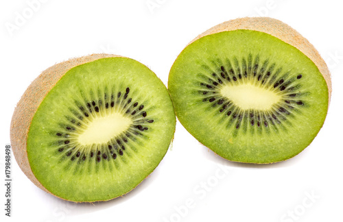 Two halves of kiwi fruit (Chinese gooseberry) isolated on white background